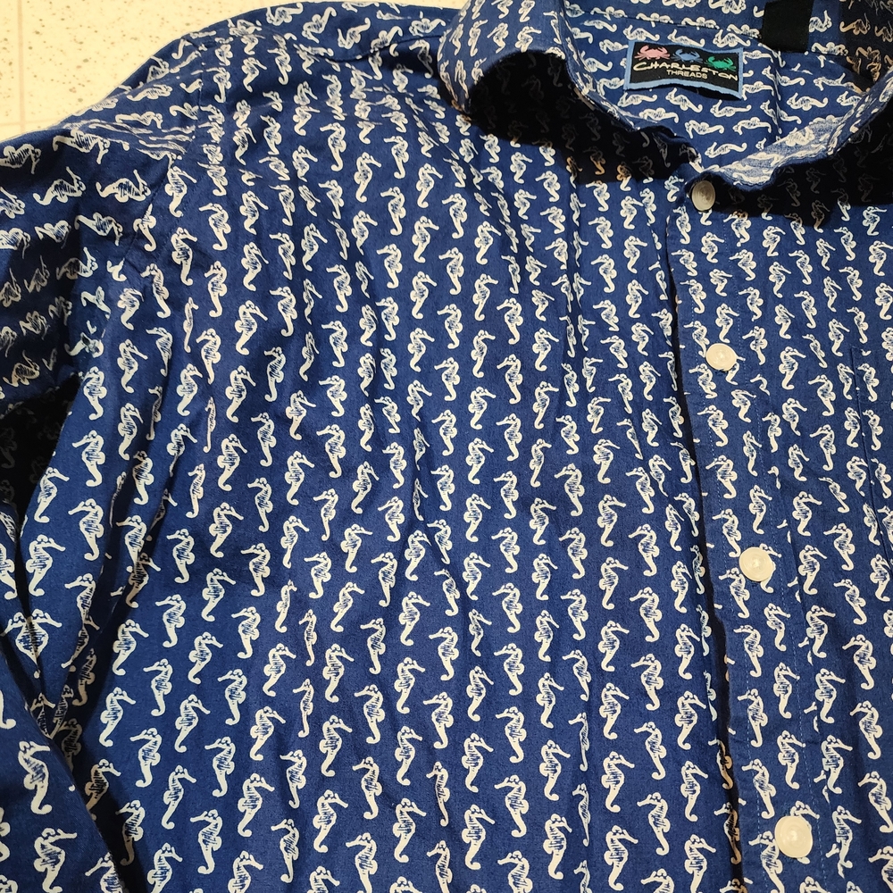 Men's Blue Seahorse Print Casual Shirt